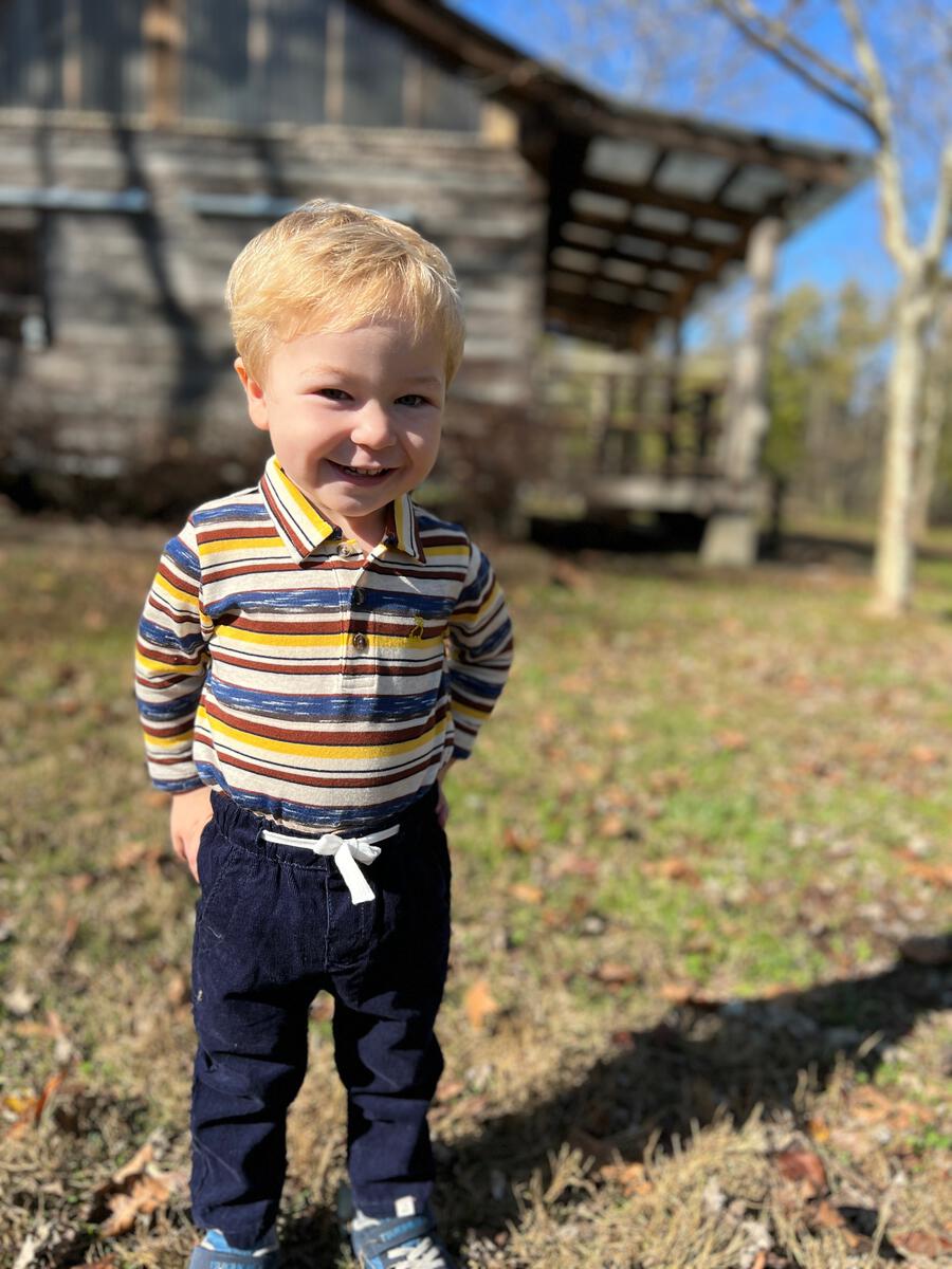 Seymour Polo Onesie Gold/Blue/Brown Stripe