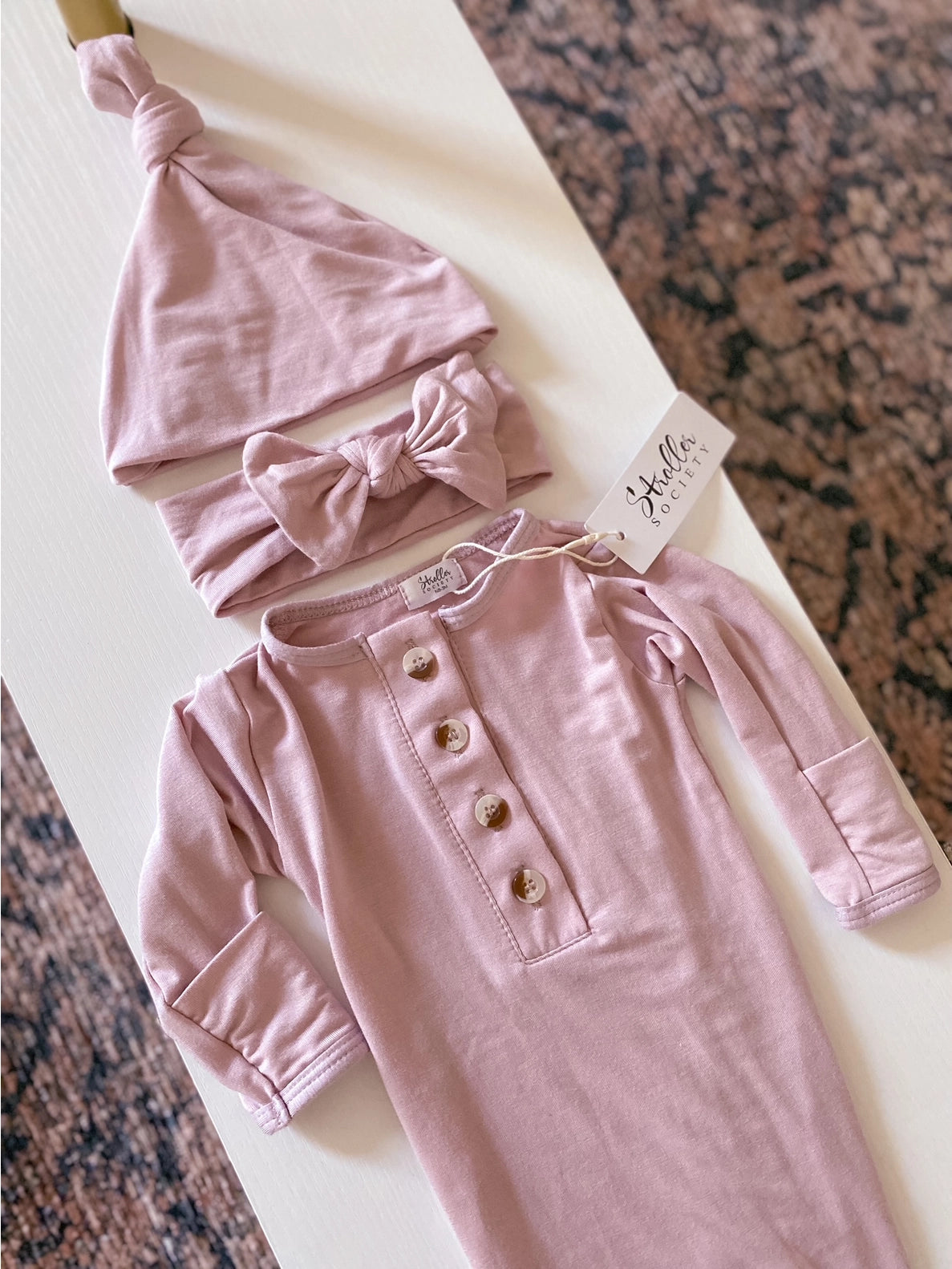 Knotted Baby Gown, Hat & Headband Set