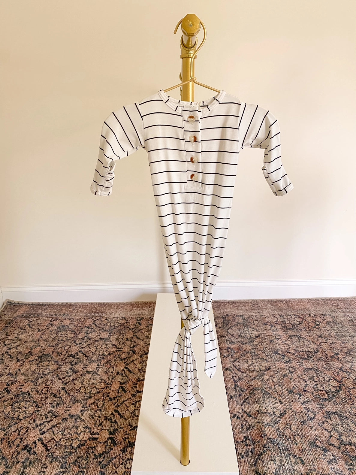 Knotted Baby Gown Set (Newborn - 3 mo.) - Black Stripes