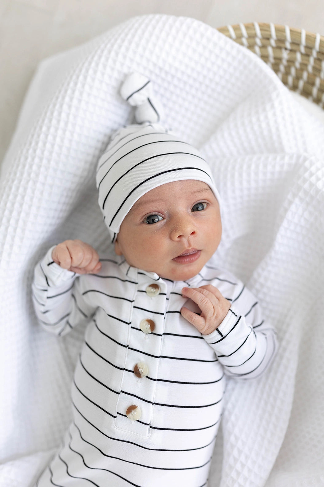 Knotted Baby Gown Set (Newborn - 3 mo.) - Black Stripes