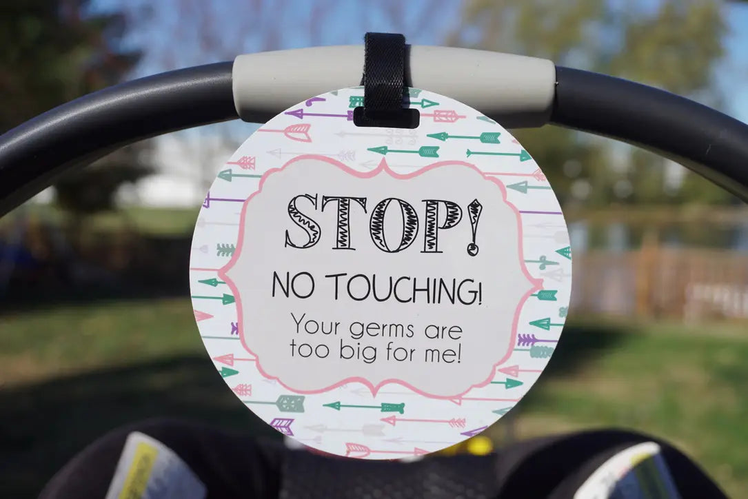 Pink Arrow No Touching Car Seat and Stroller Tag