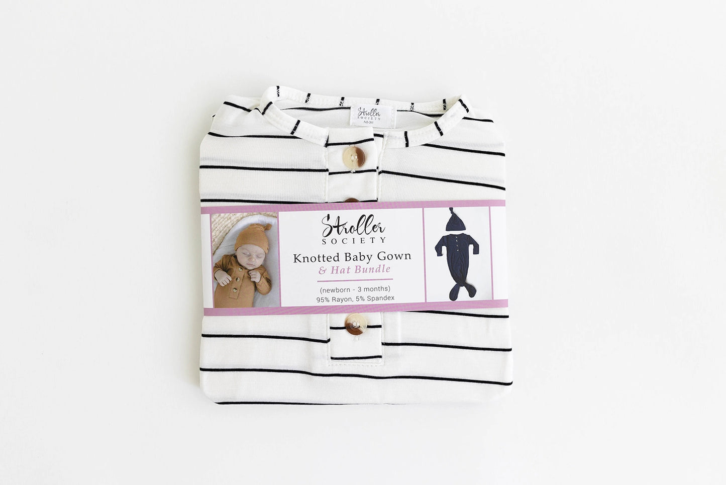 Knotted Baby Gown Set (Newborn - 3 mo.) - Black Stripes