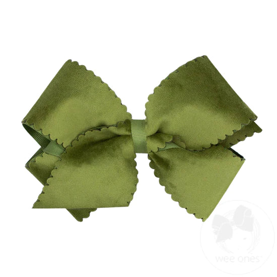 Grosgrain Scalloped Edge Faux Velvet Overlay Bow