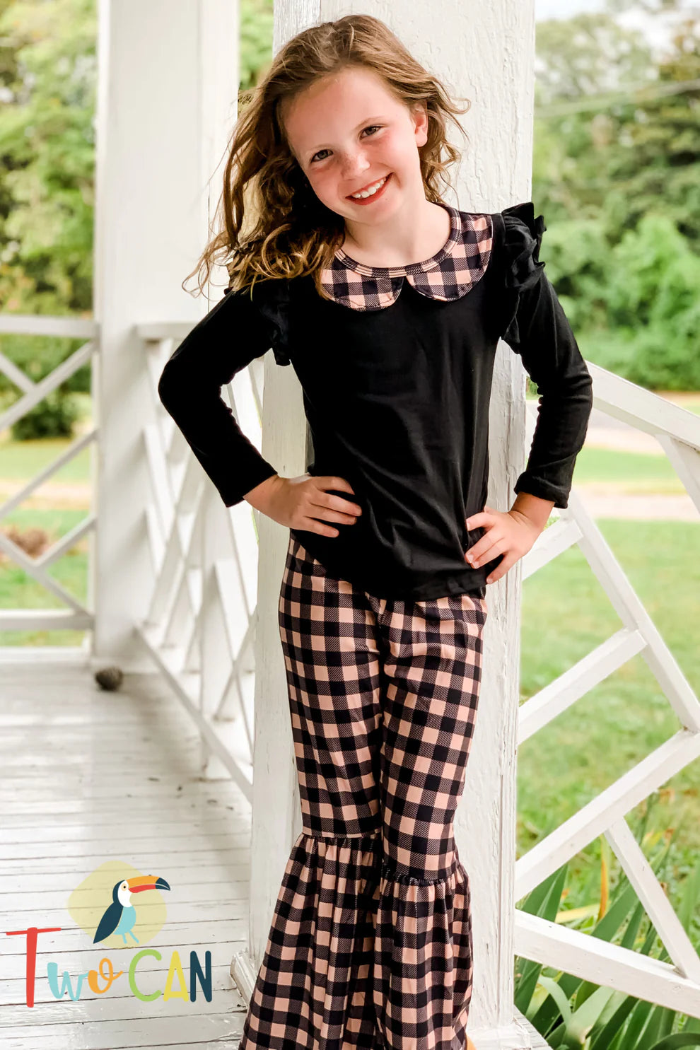 Brown Plaid Pants Set