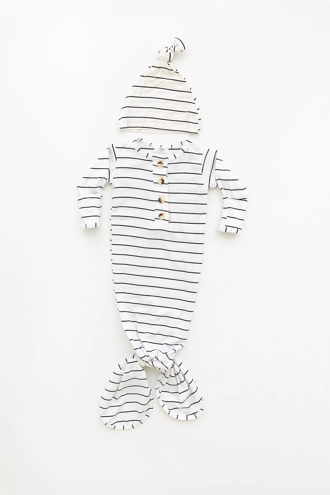 Knotted Baby Gown Set (Newborn - 3 mo.) - Black Stripes