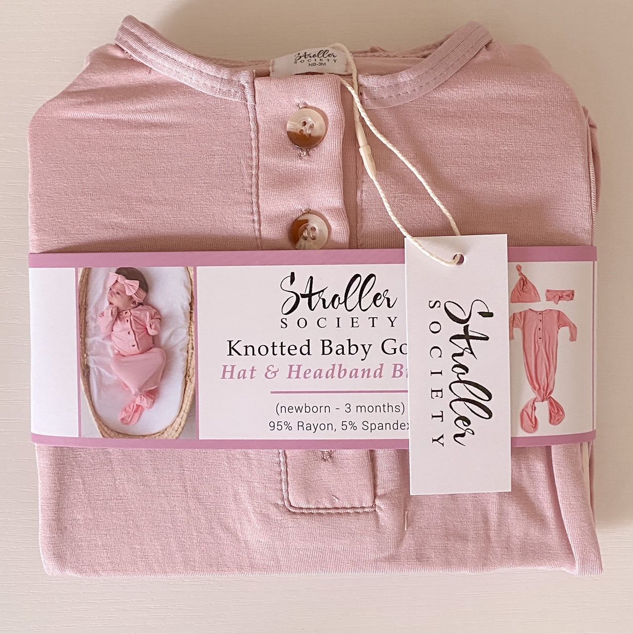 Knotted Baby Gown, Hat & Headband Set