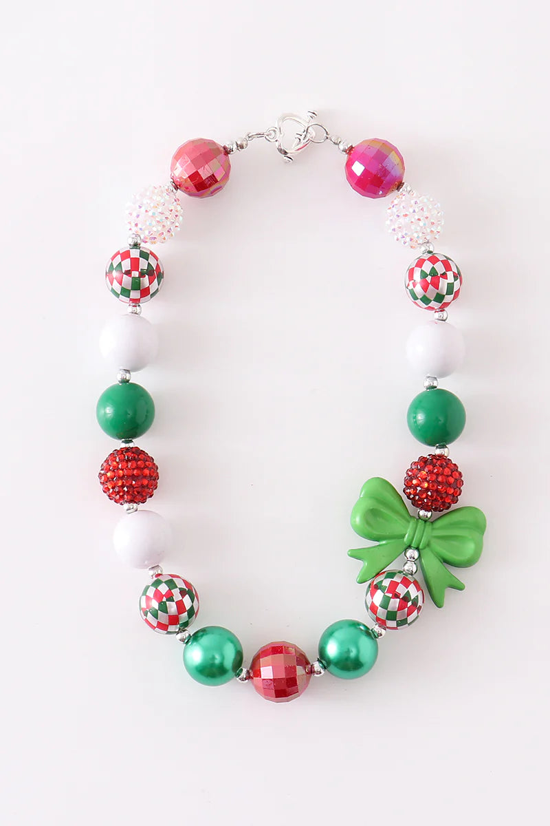 Green red bow necklace