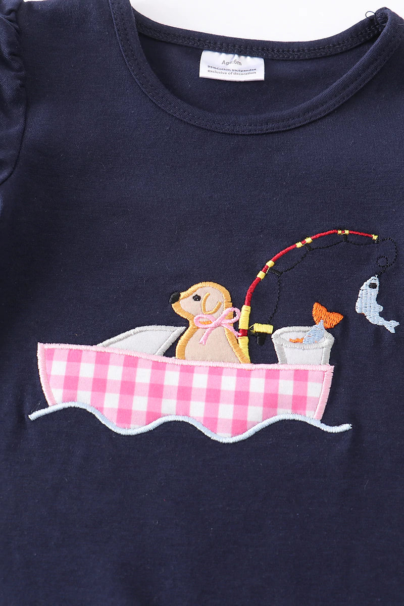 Dog Fishing Infant Girls Romper