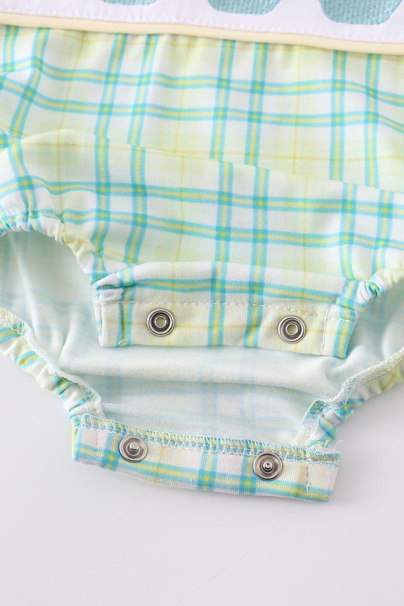 Sailboat Embroidery gingham Baby Boy Bubble