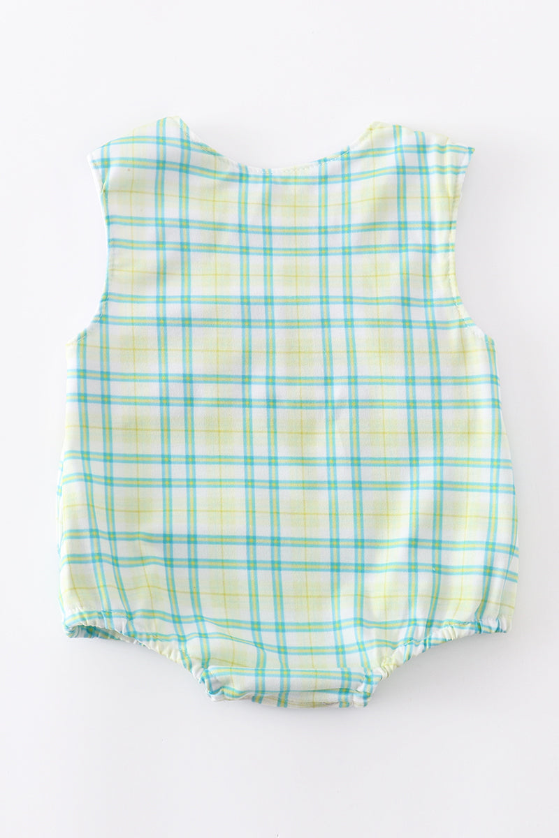 Sailboat Embroidery gingham Baby Boy Bubble