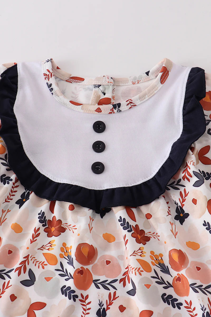 Navy Floral Ruffle Set