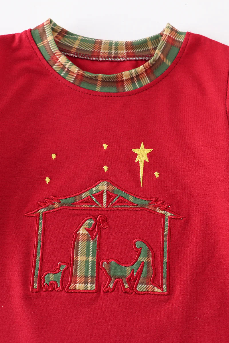 Maroon Nativity Applique Boy Romper