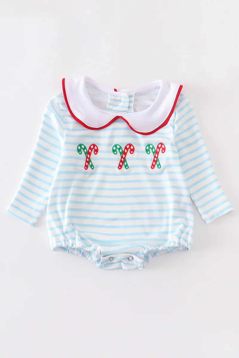Blue Candy Cane Boy Romper