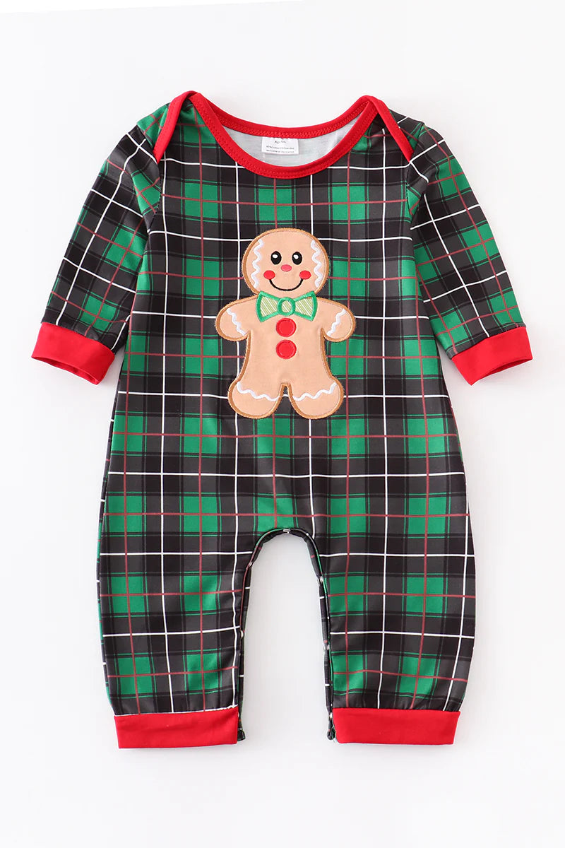 Gingerbread Plaid Applique Boy Romper