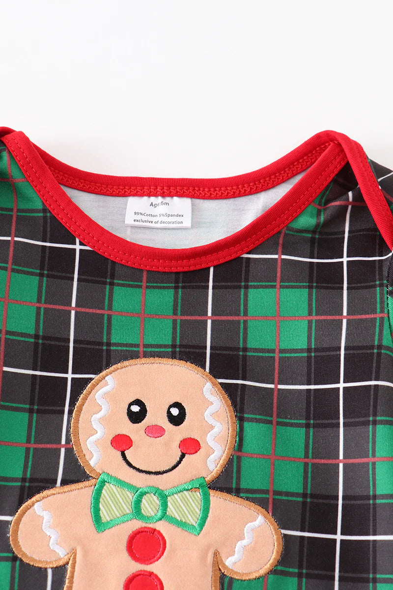 Gingerbread Plaid Applique Boy Romper