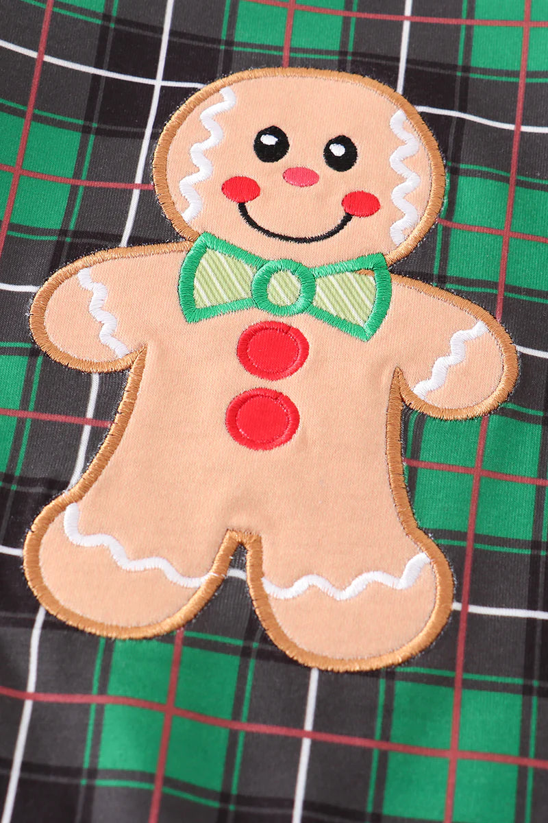 Gingerbread Plaid Applique Boy Romper