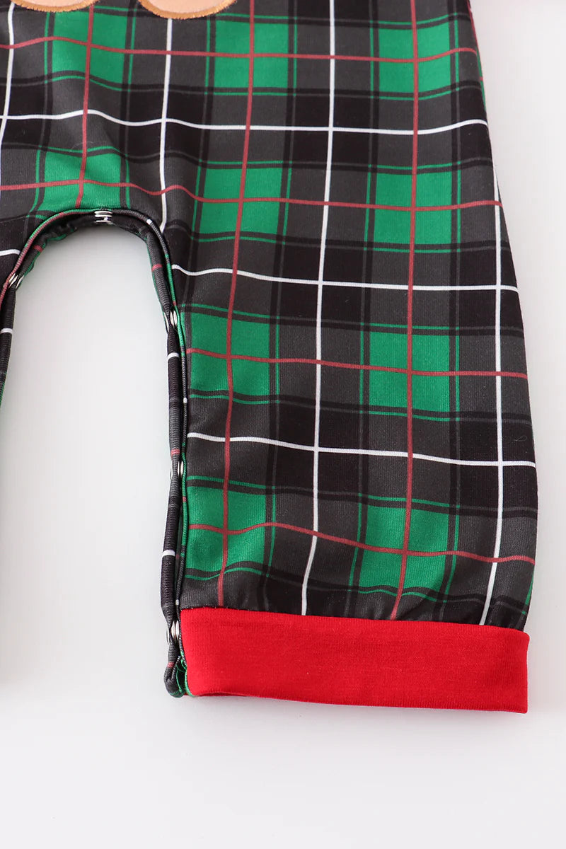 Gingerbread Plaid Applique Boy Romper