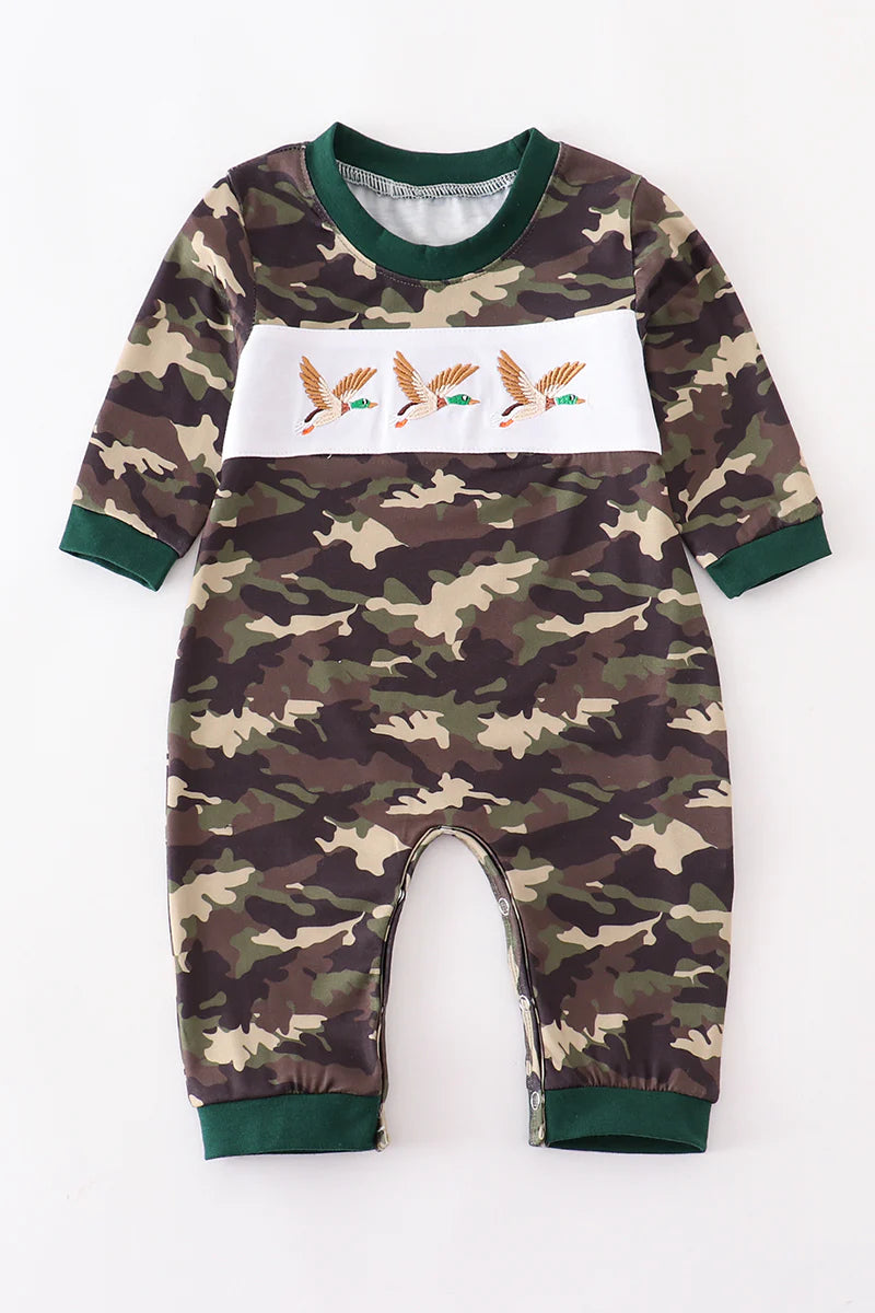 Camouflage duck embroidery romper