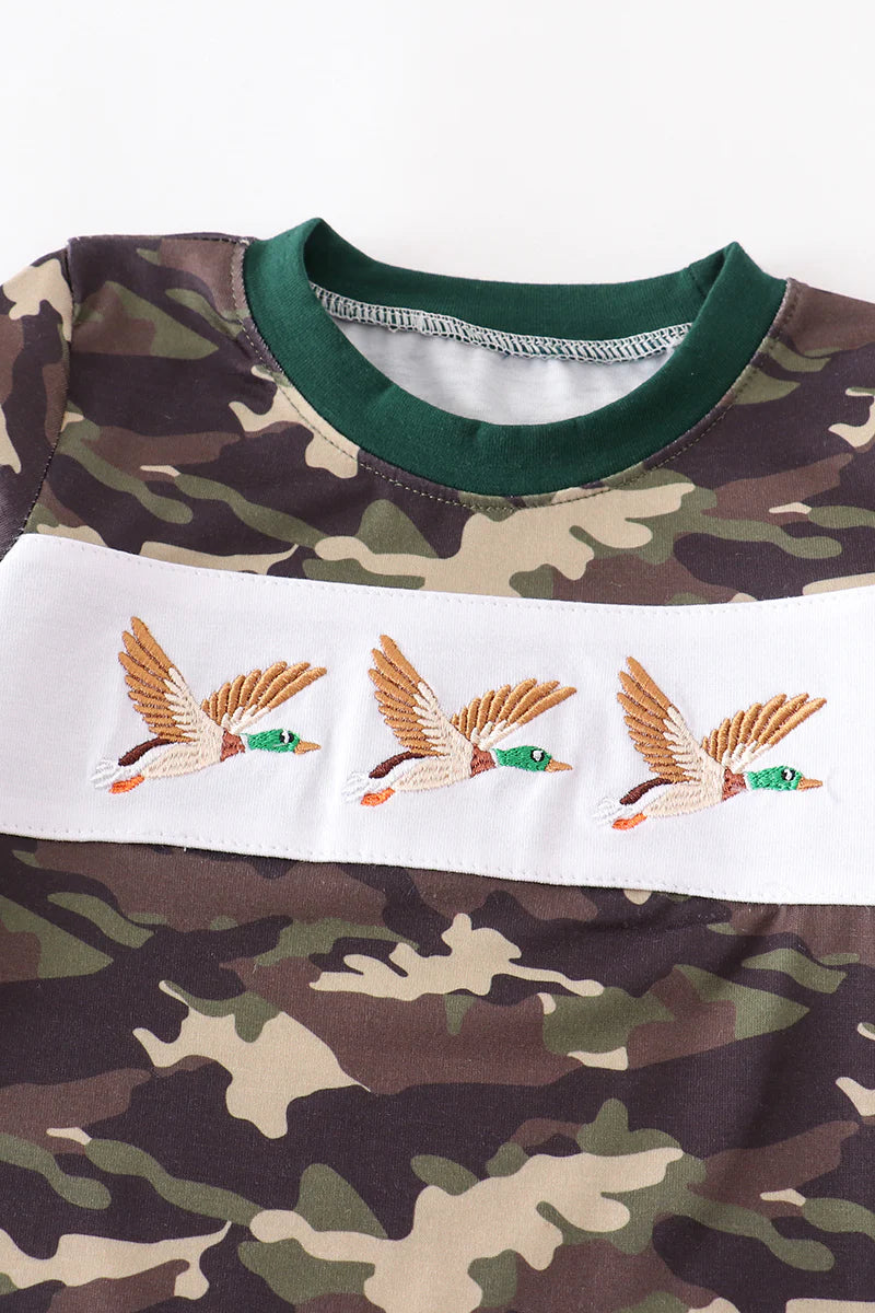 Camouflage duck embroidery romper