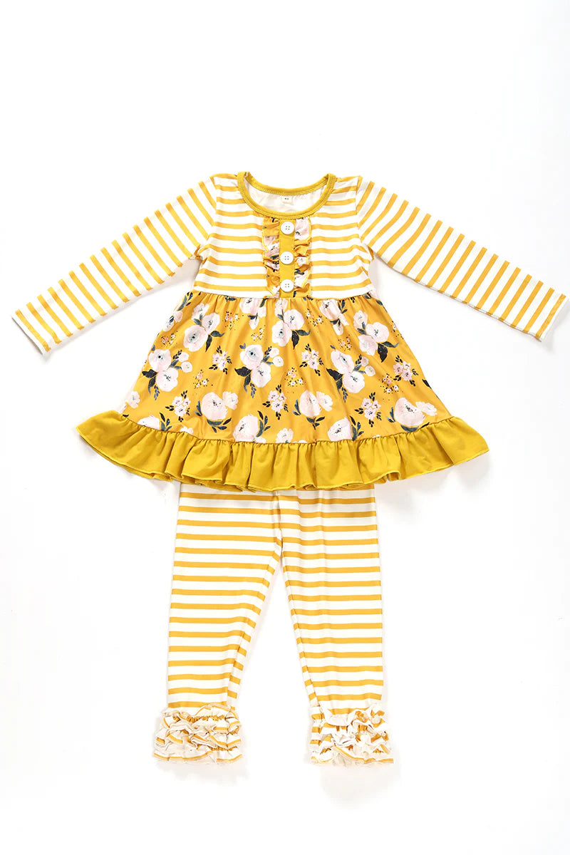 Mustard floral ruffle set