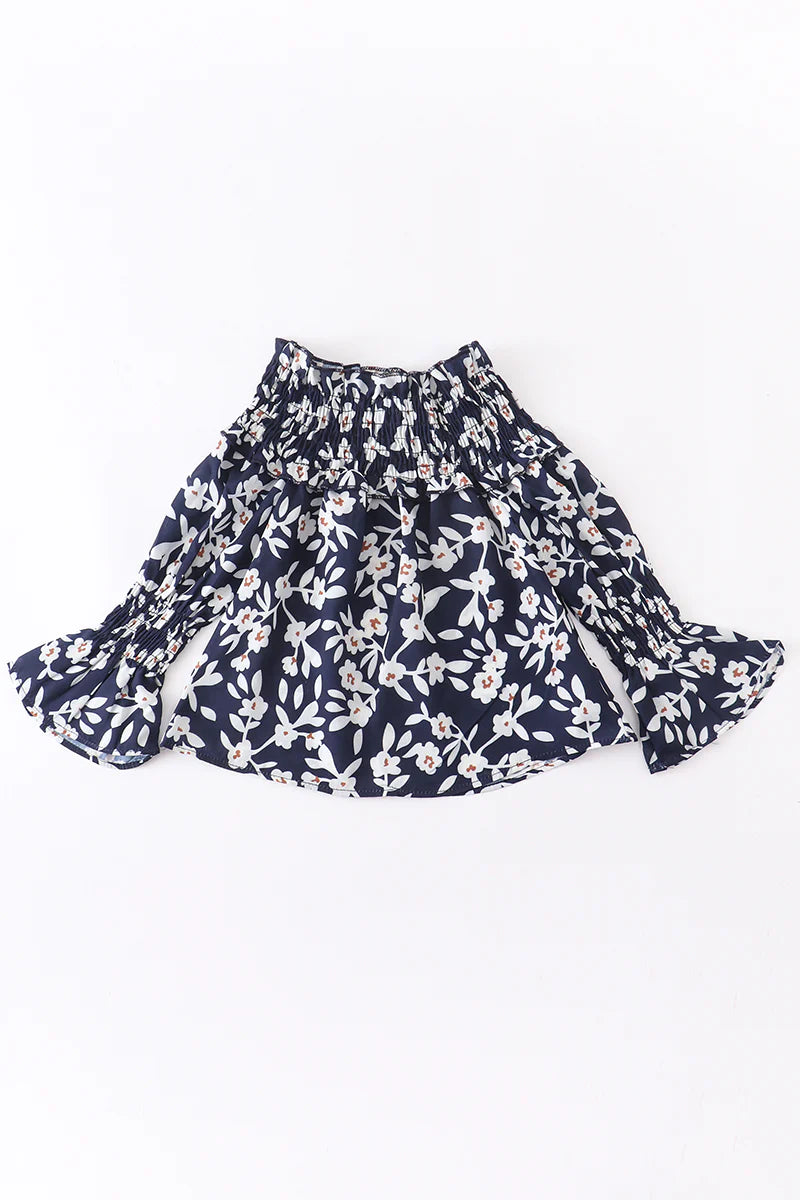 Smocked Navy Floral Mommy & Me Shirt