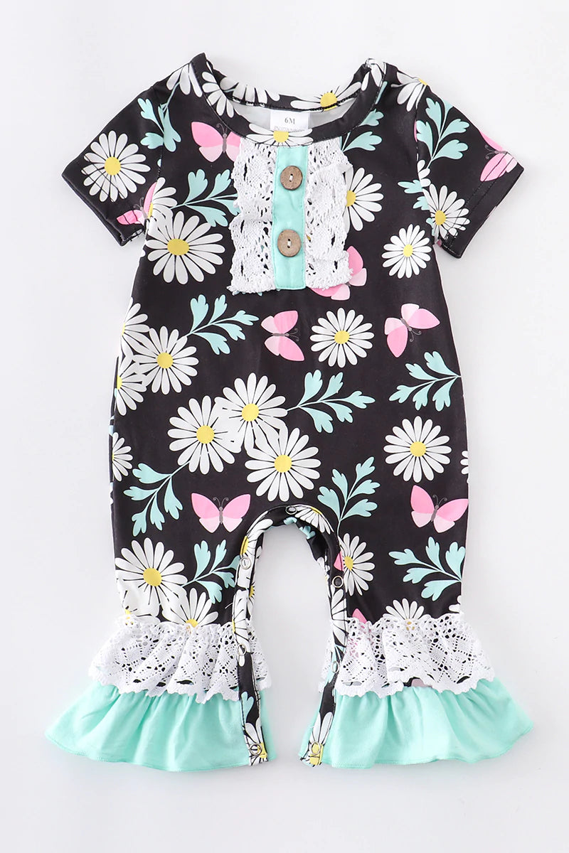 Mint Daisy Ruffle Baby Romper