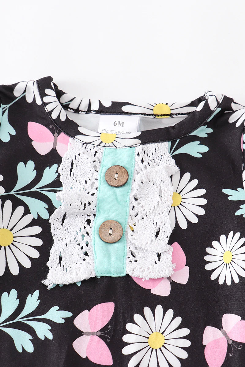 Mint Daisy Ruffle Baby Romper
