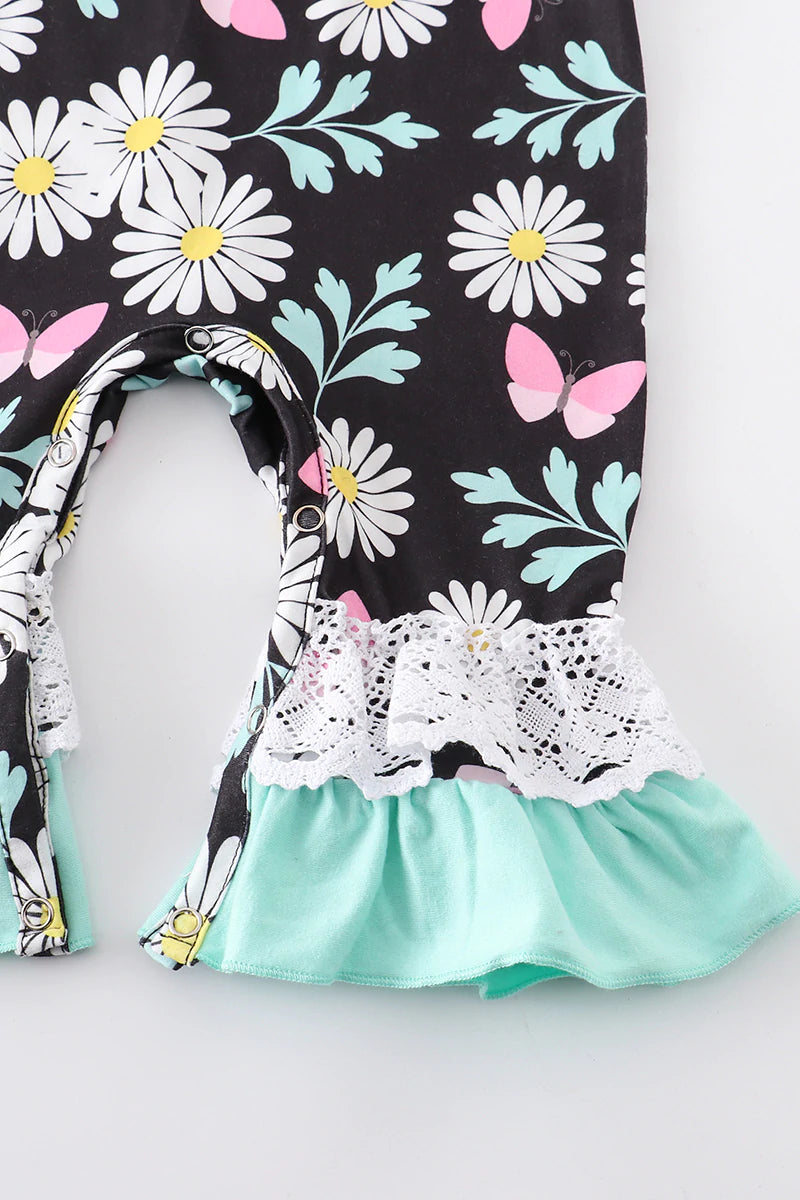 Mint Daisy Ruffle Baby Romper