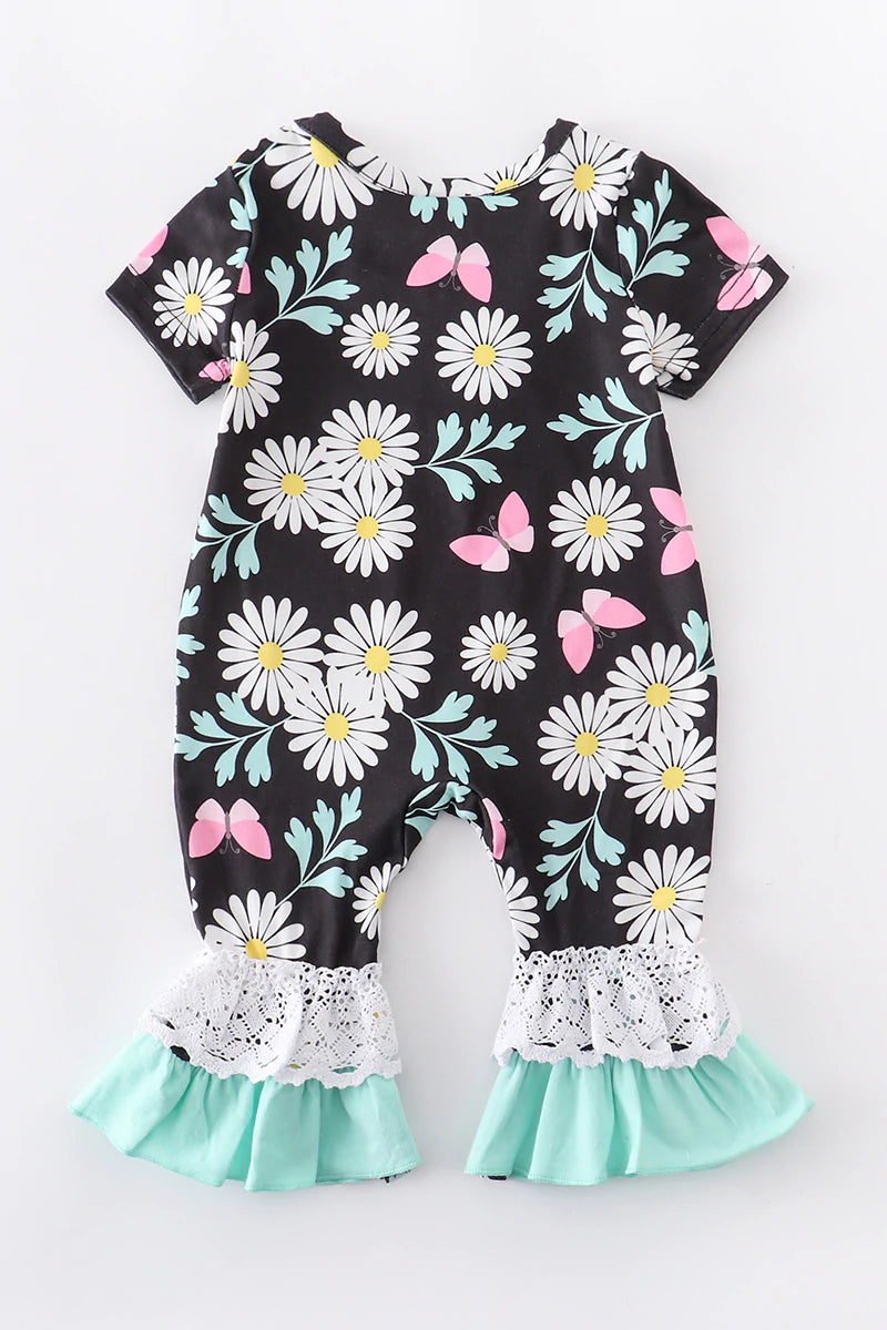 Mint Daisy Ruffle Baby Romper