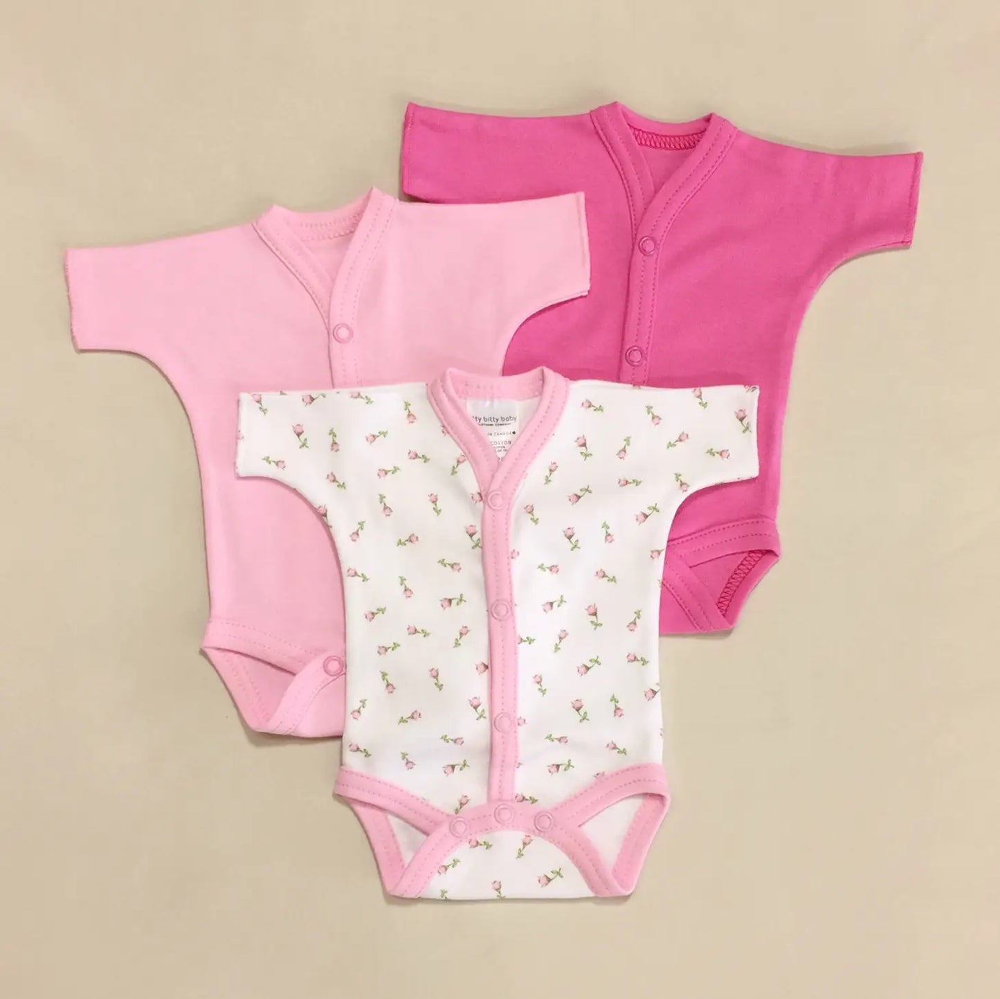 Preemie Front Snap Opening Bodysuit 3-pack