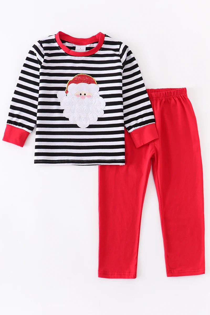 Black Stripe Santa Applique Pant Set