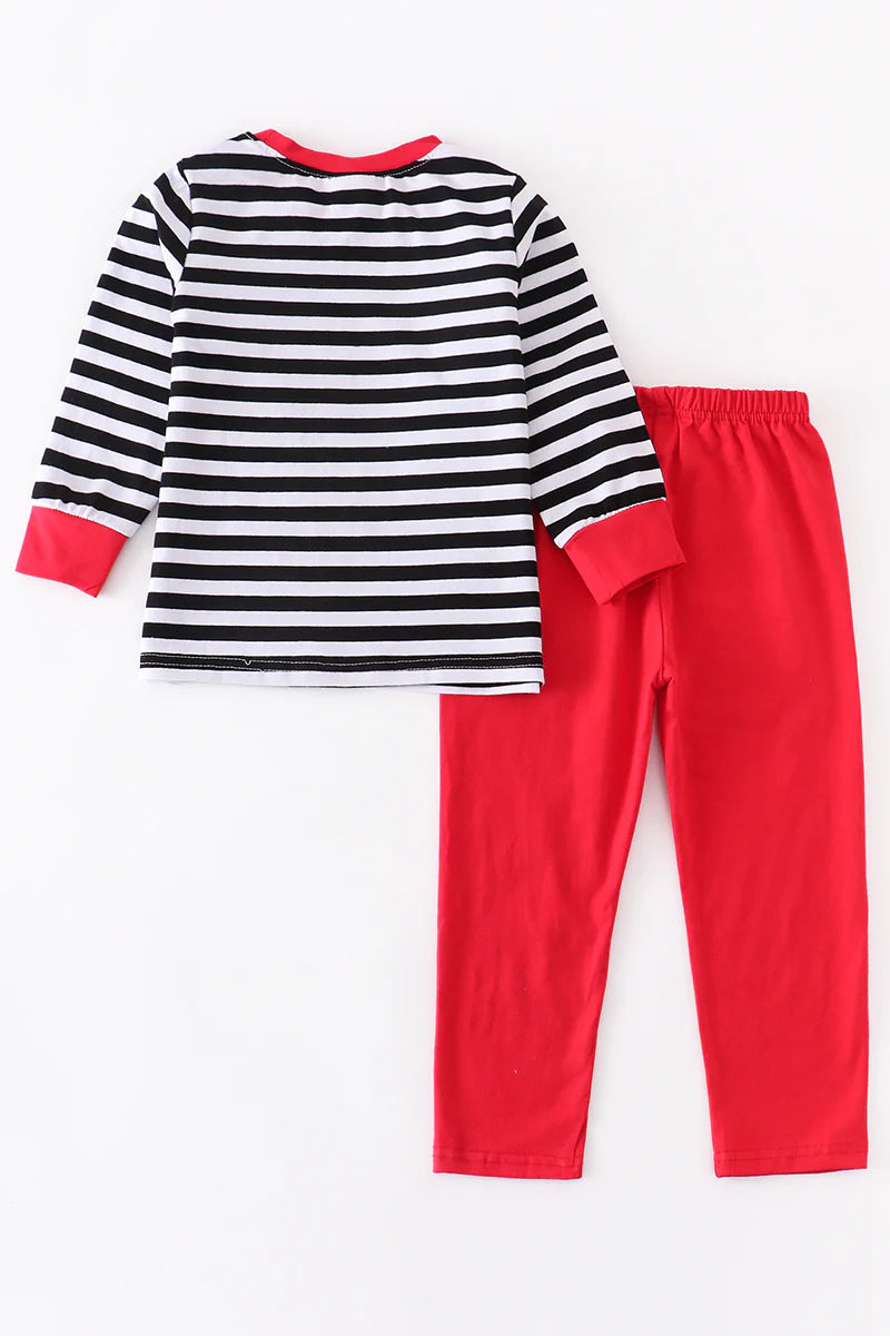 Black Stripe Santa Applique Pant Set