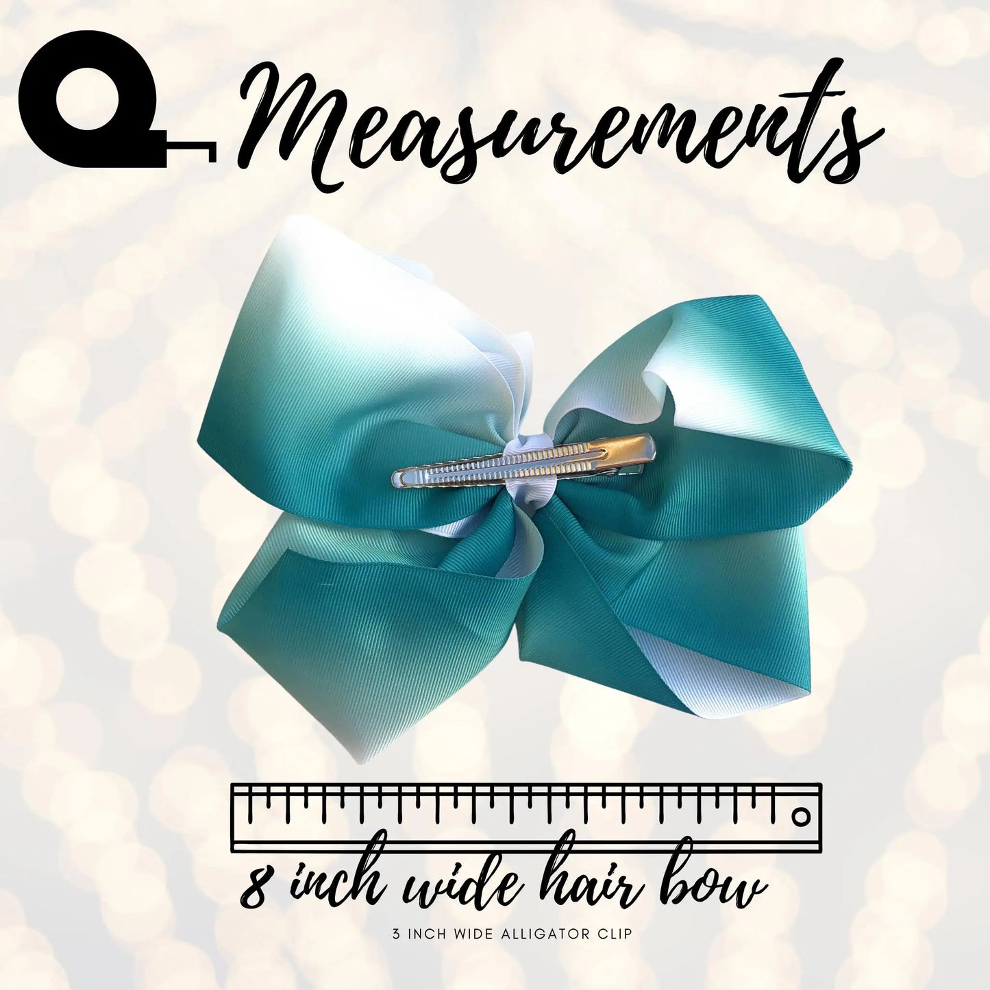 8 in Teal Grosgrain Ombre Hair Bow Clip