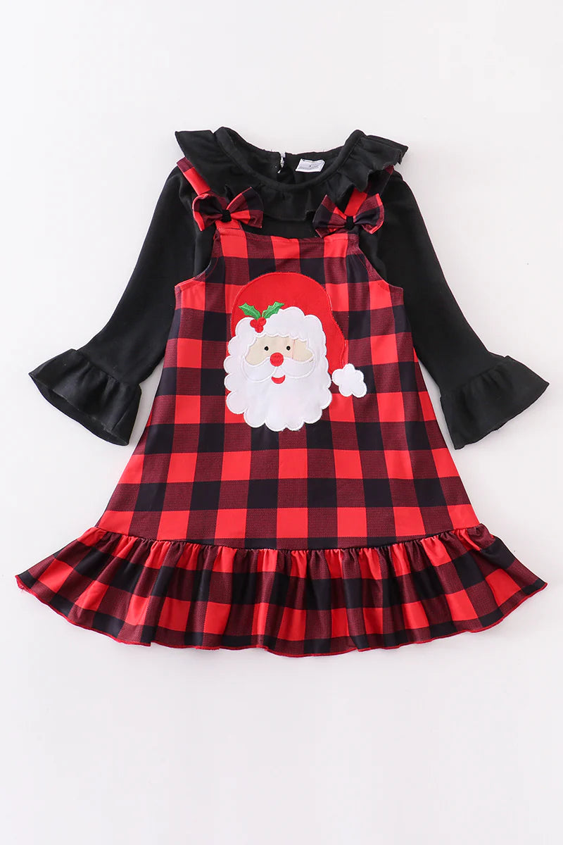 Red Plaid Santa Applique Dress Set