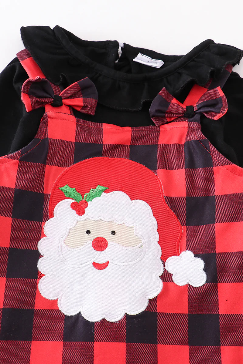 Red Plaid Santa Applique Dress Set