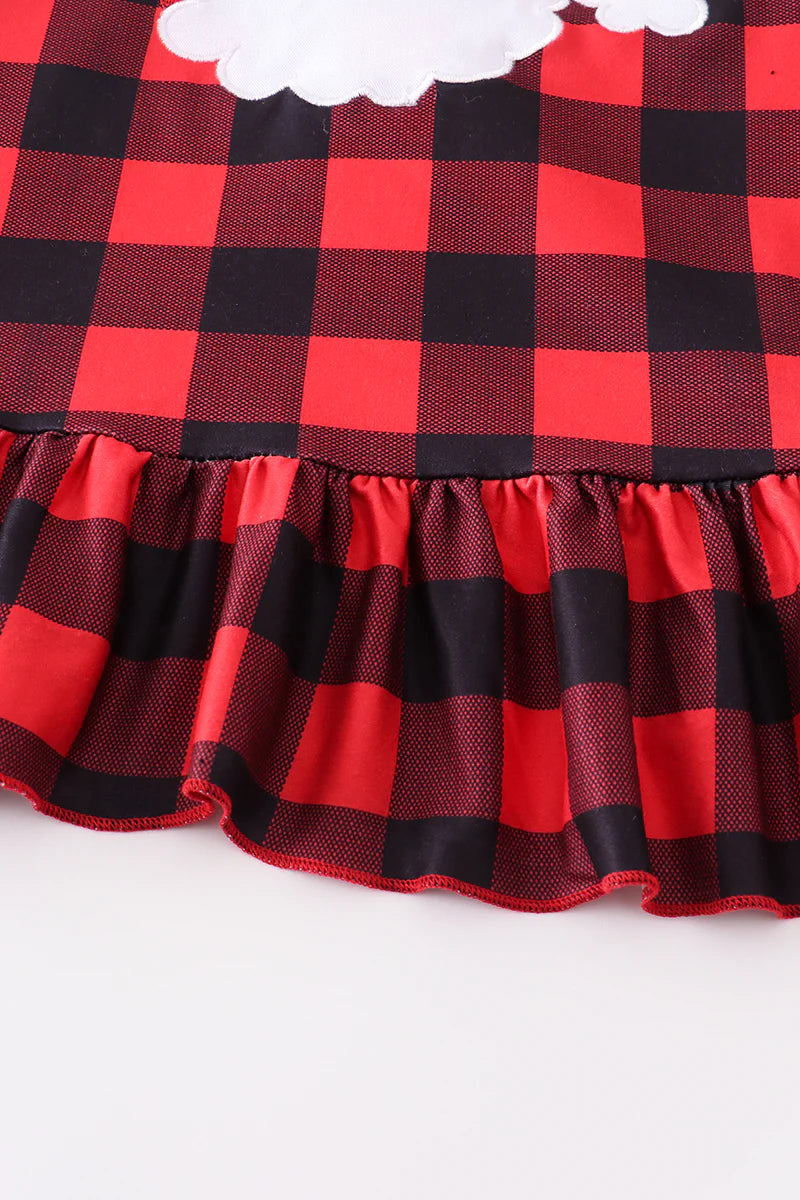 Red Plaid Santa Applique Dress Set