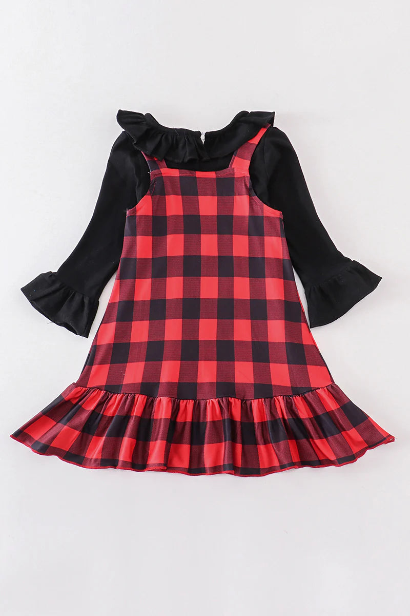 Red Plaid Santa Applique Dress Set