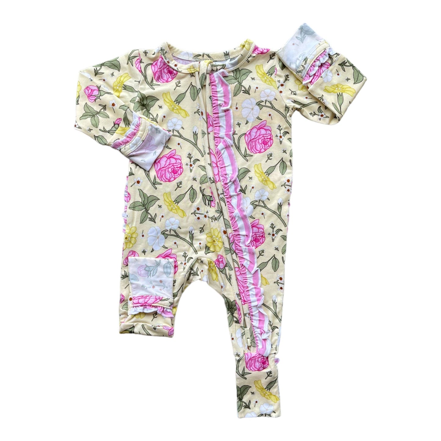 Emma Bamboo Ruffle Convertible Zipper Footie