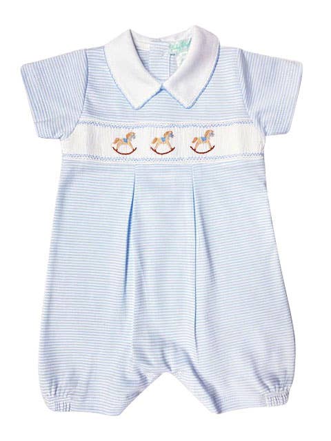 Rocking Horse Pima Cotton Hand Smocked Romper