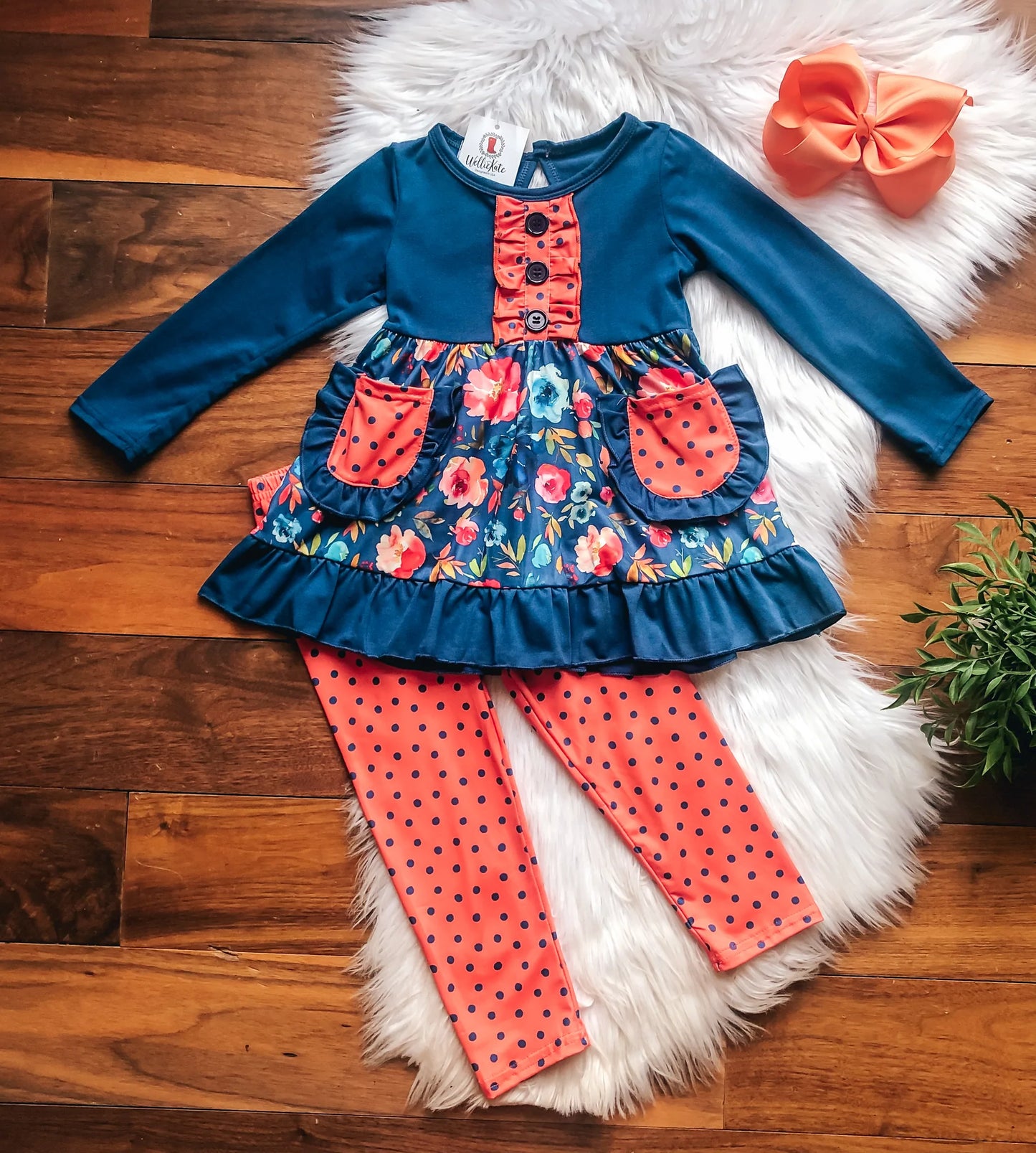 Blue and Orange Floral Pant Set