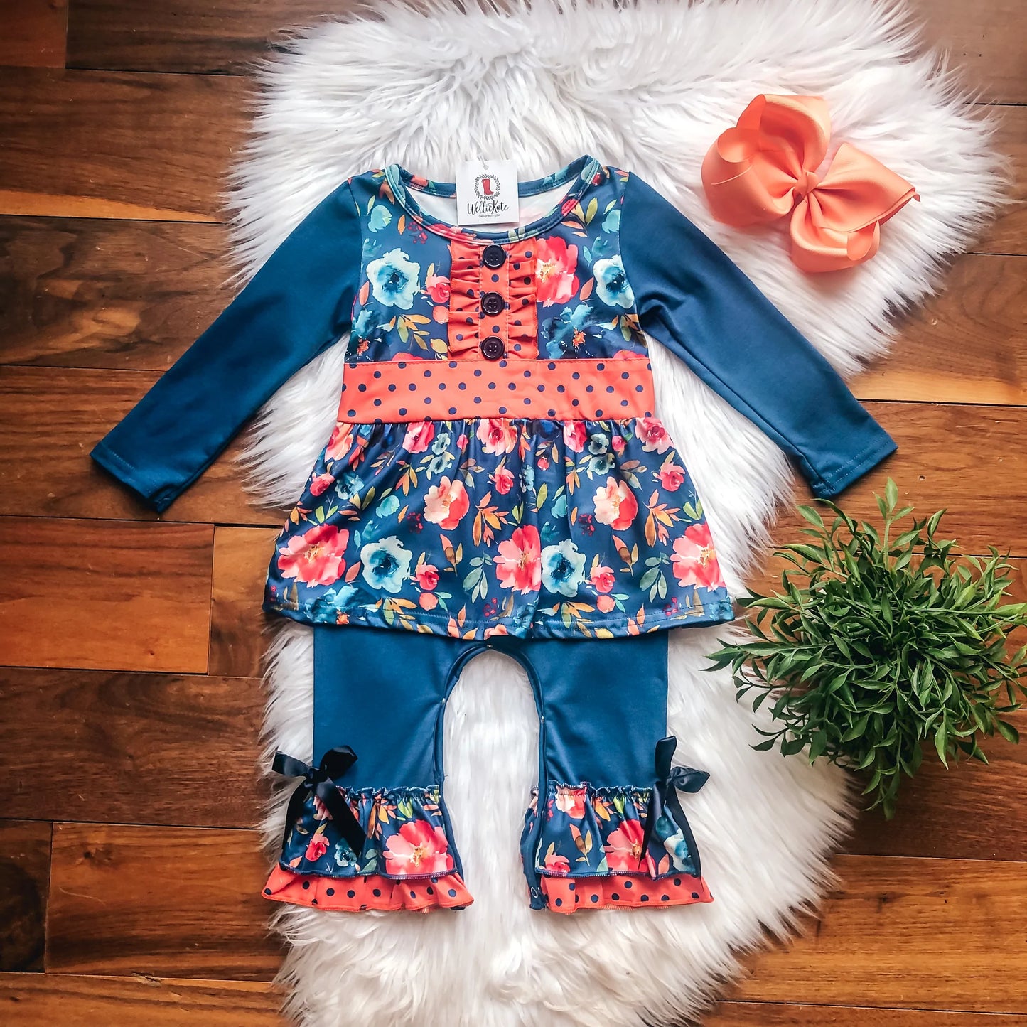 Blue and Orange Floral Romper