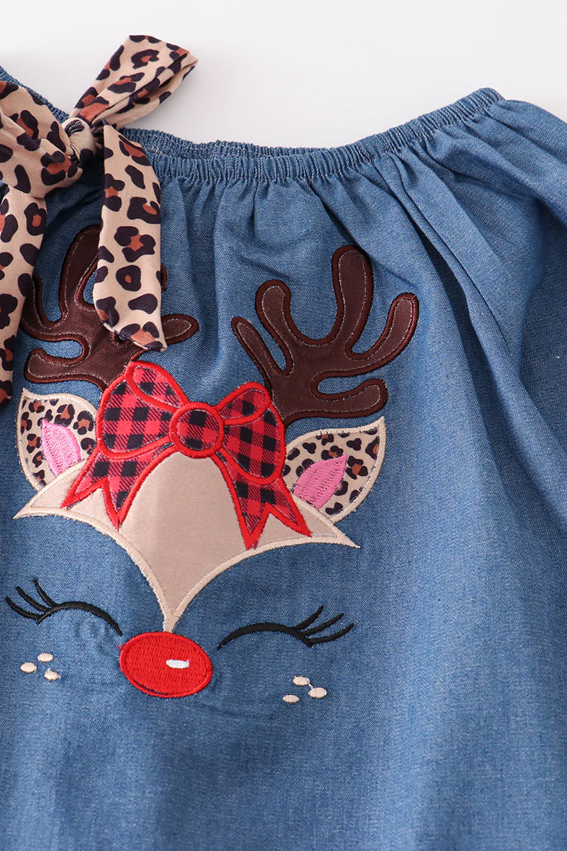 Deer Plaid Applique Pants Set