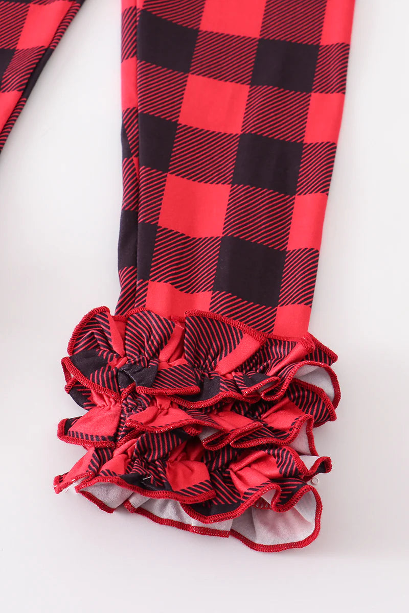 Deer Plaid Applique Pants Set