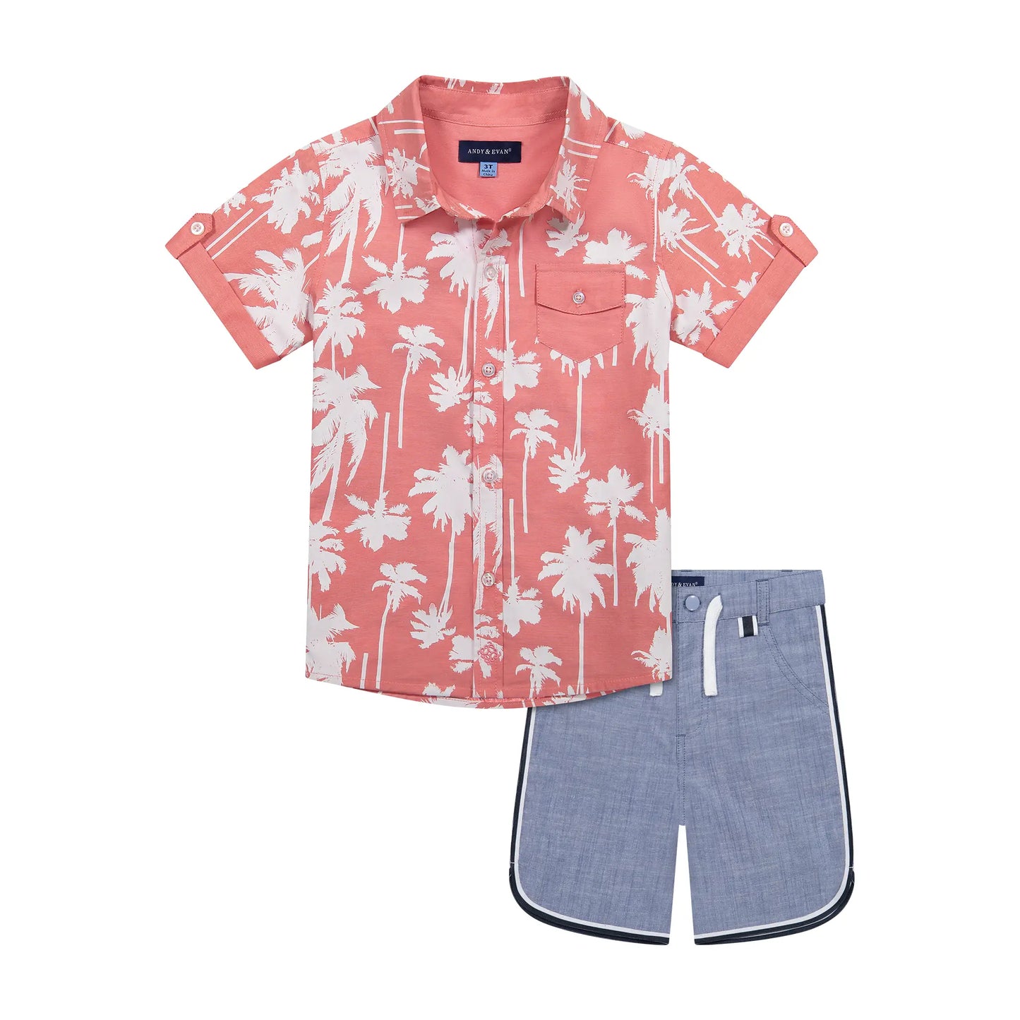 Orange Palm Boys Button Down Short Set
