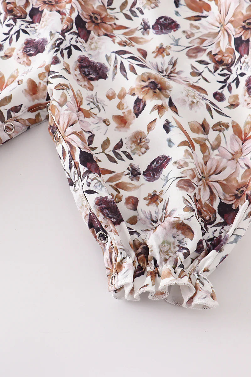 Brown Floral Smocked Romper