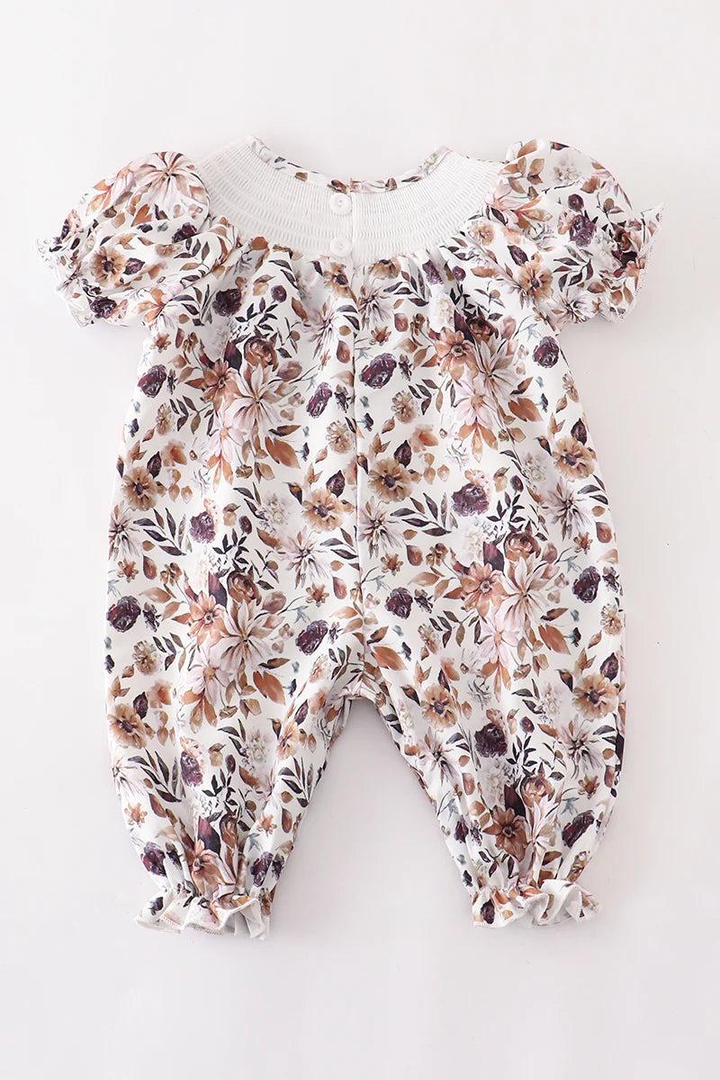 Brown Floral Smocked Romper