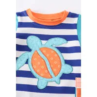 Striped Turtle Applique Baby Romper