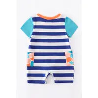 Striped Turtle Applique Baby Romper