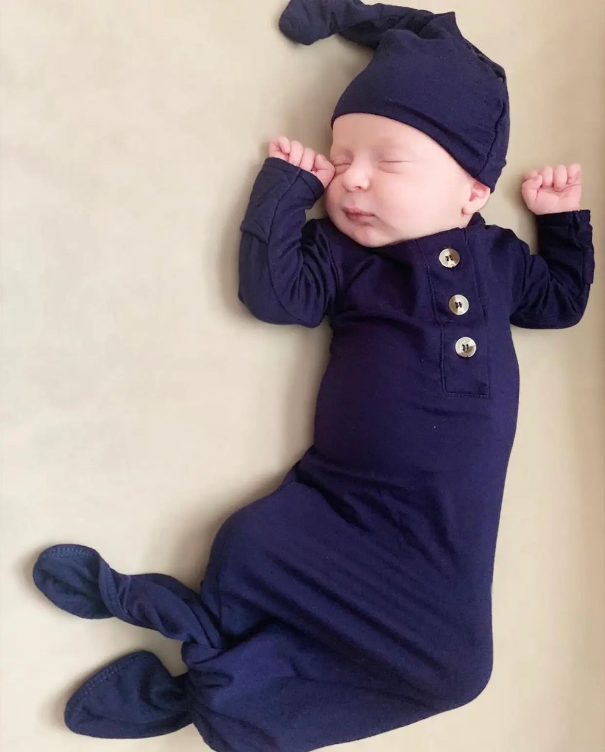 Knotted Baby Gown and Hat Set (Newborn - 3 mo.) - Baby Blue