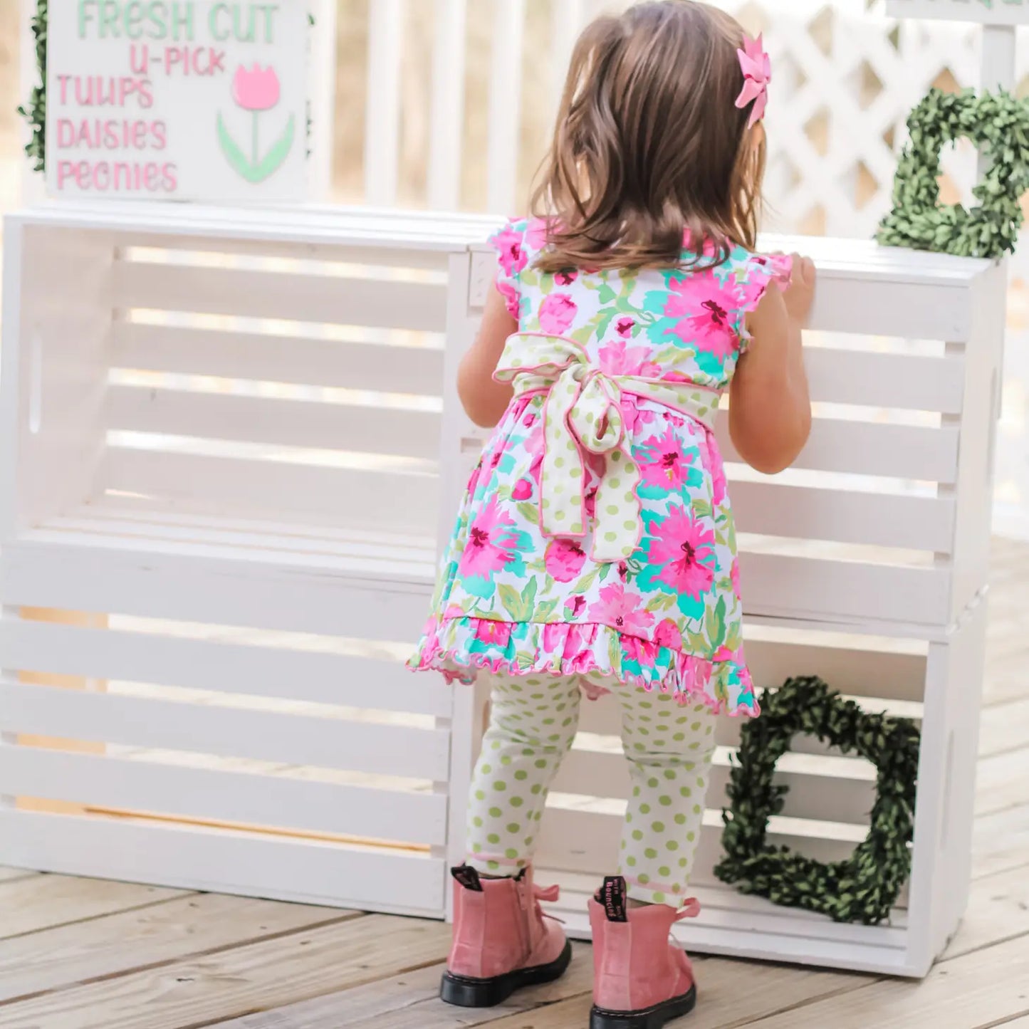 Spring Floral Dress Polka Dot Capri Leggings
